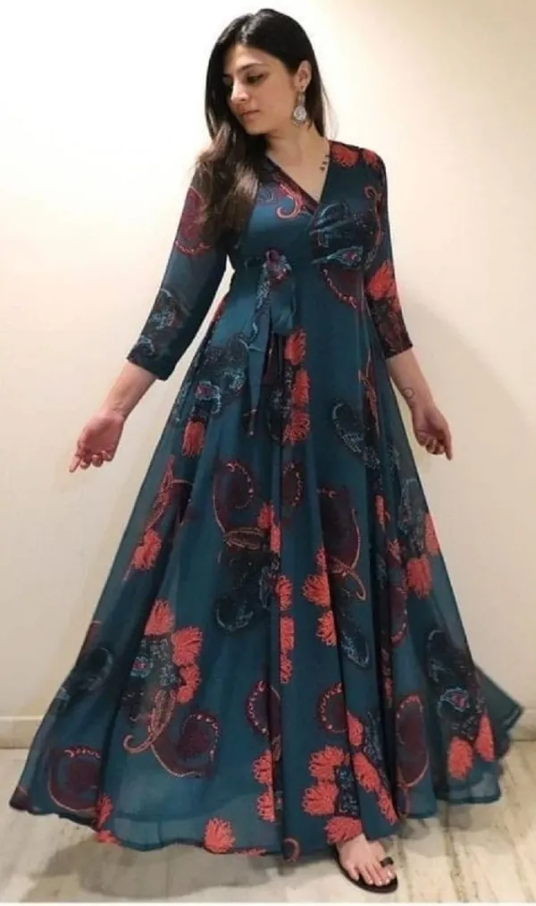 Blue_Premium_Georgette_Printed_Dress_For_Women