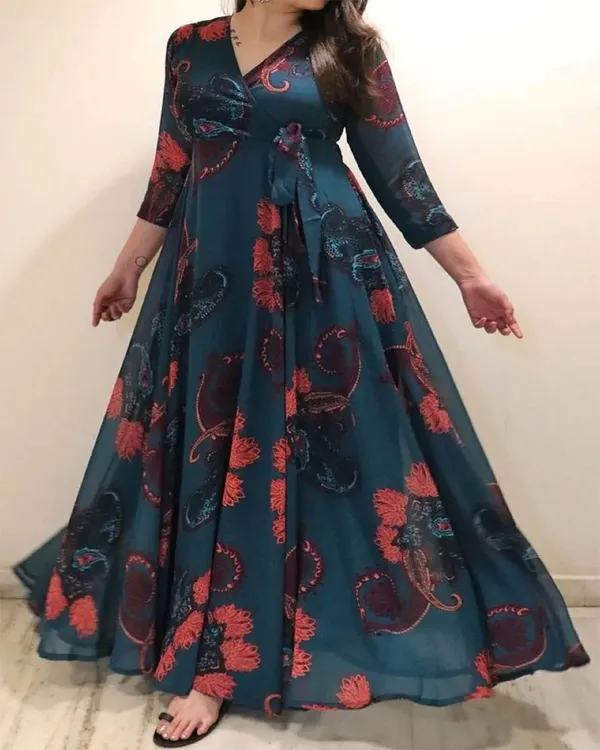 Blue_Premium_Georgette_Printed_Dress_For_Women
