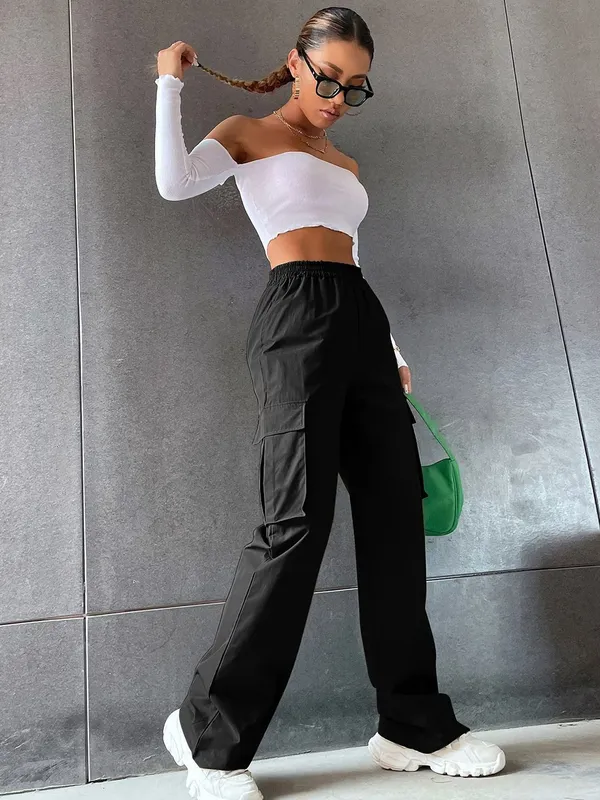 Black_Premium_Cotton_Solid_Cargo_For_Women