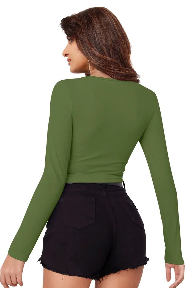 Green_Solid_Polyester_V-Neck_Full_Sleeve_Crop_Top_For_Women