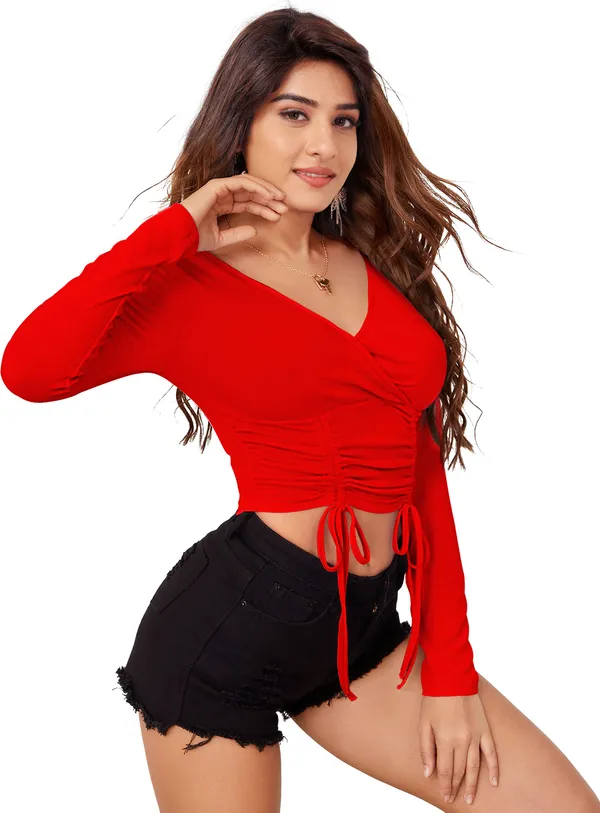 Red_Solid_Polyester_V-Neck_Full_Sleeve_Crop_Top_For_Women