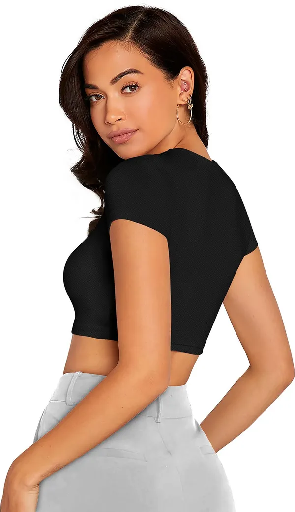 Black_Solid_Polyester_Round_Neck_Short_Sleeve_Crop_Top_For_Women