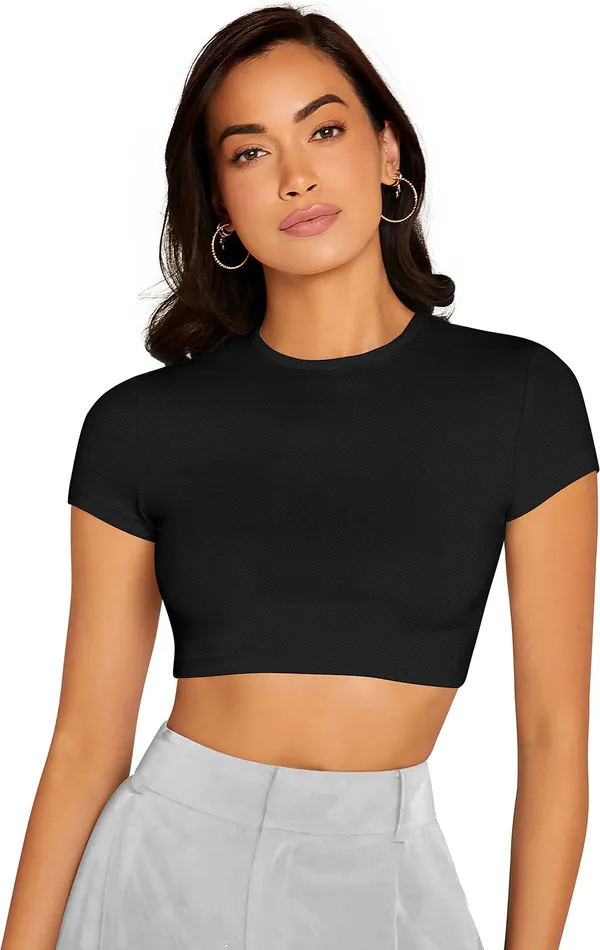 Black_Solid_Polyester_Round_Neck_Short_Sleeve_Crop_Top_For_Women