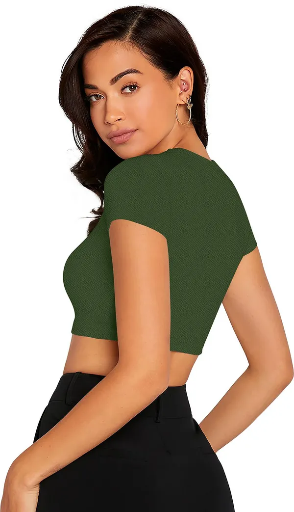 Green_Solid_Polyester_Round_Neck_Short_Sleeve_Crop_Top_For_Women