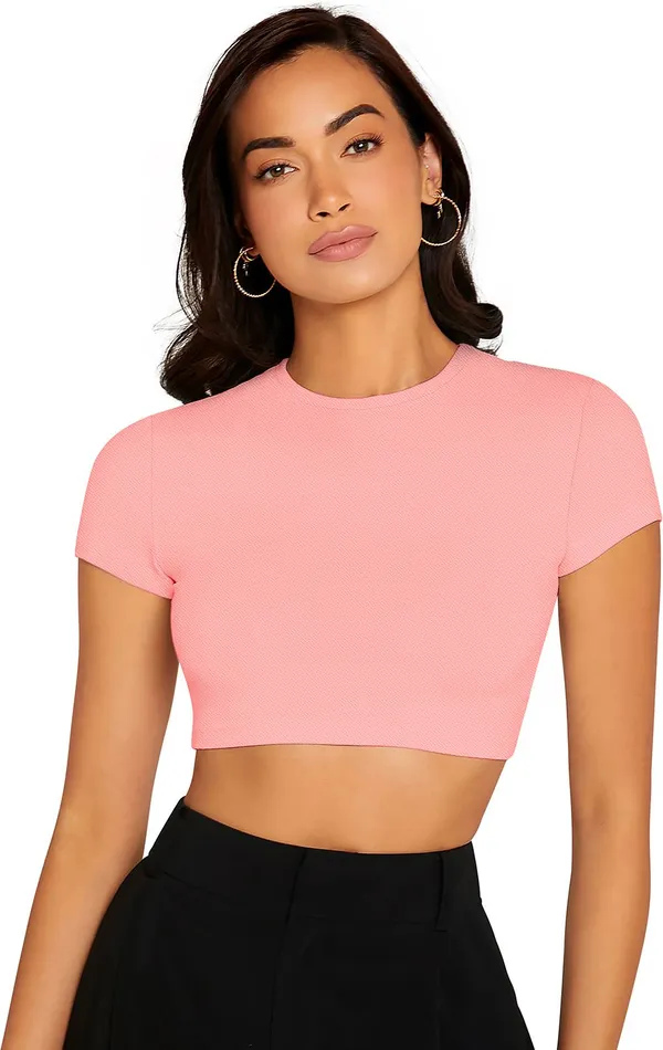 Pink_Solid_Polyester_Round_Neck_Short_Sleeve_Crop_Top_For_Women