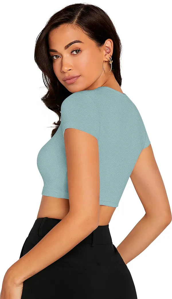 Light_Blue_Solid_Polyester_Round_Neck_Short_Sleeve_Crop_Top_For_Women