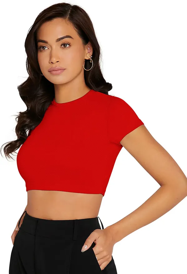 Red_Solid_Polyester_Round_Neck_Short_Sleeve_Crop_Top_For_Women