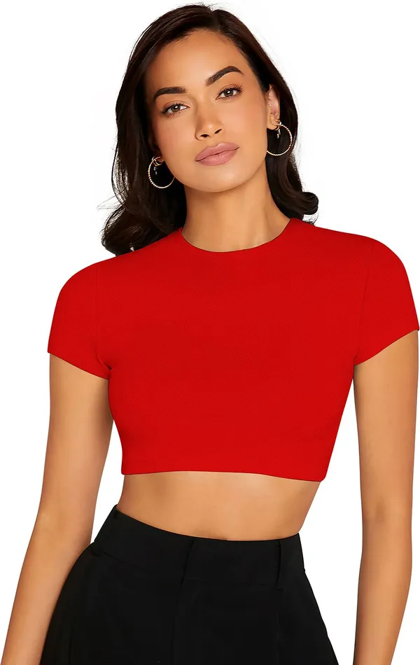 Red_Solid_Polyester_Round_Neck_Short_Sleeve_Crop_Top_For_Women