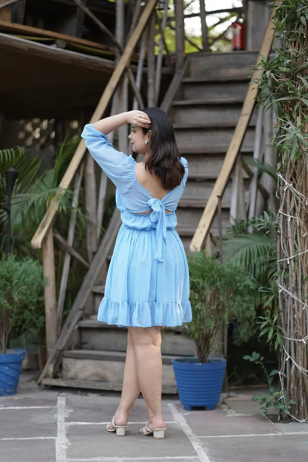 Light_Blue_Premium_Georgette_Solid_Dress_For_Women