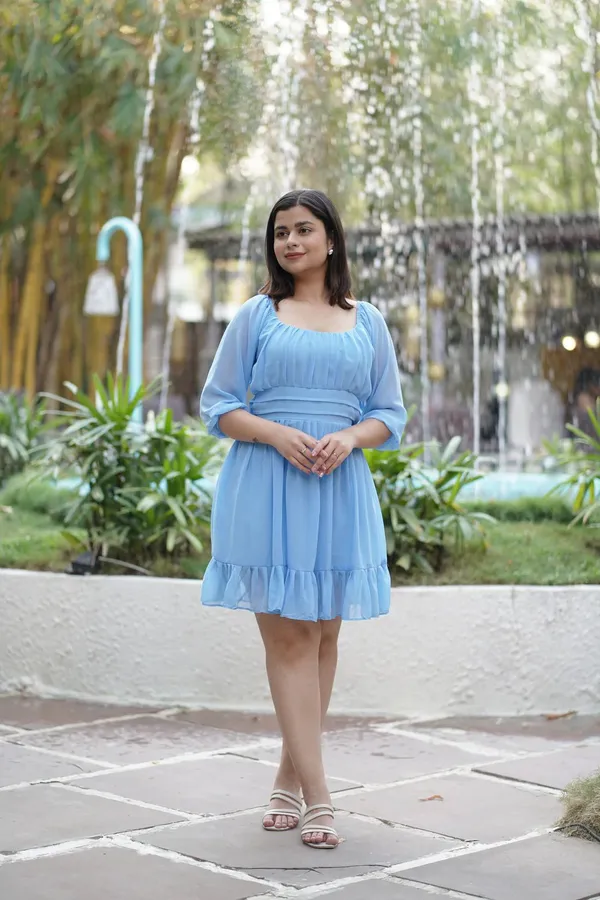 Light_Blue_Premium_Georgette_Solid_Dress_For_Women