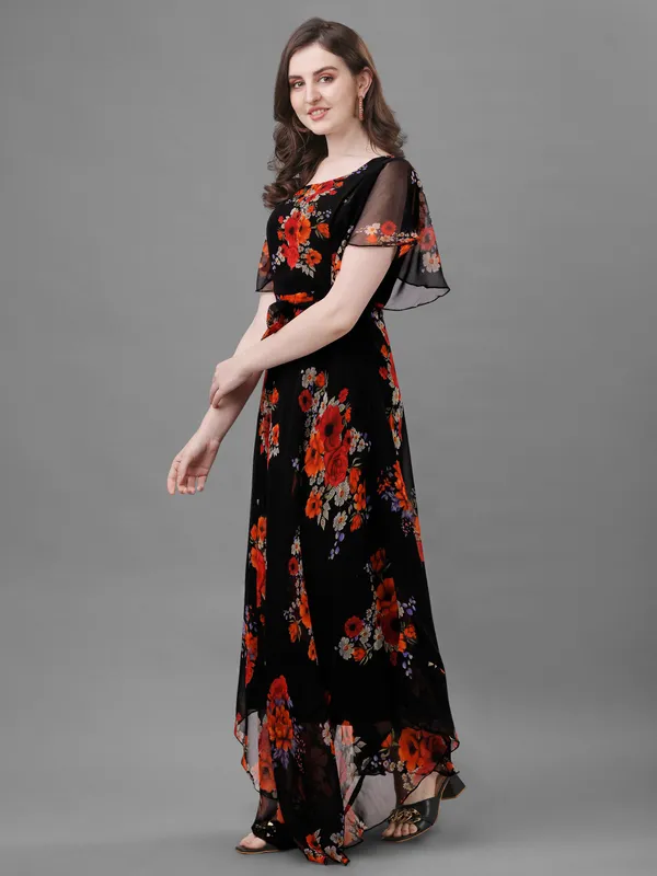 Black_Premium_Georgette_Printed_Dress_For_Women