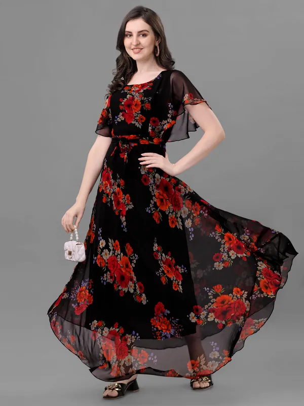 Black_Premium_Georgette_Printed_Dress_For_Women