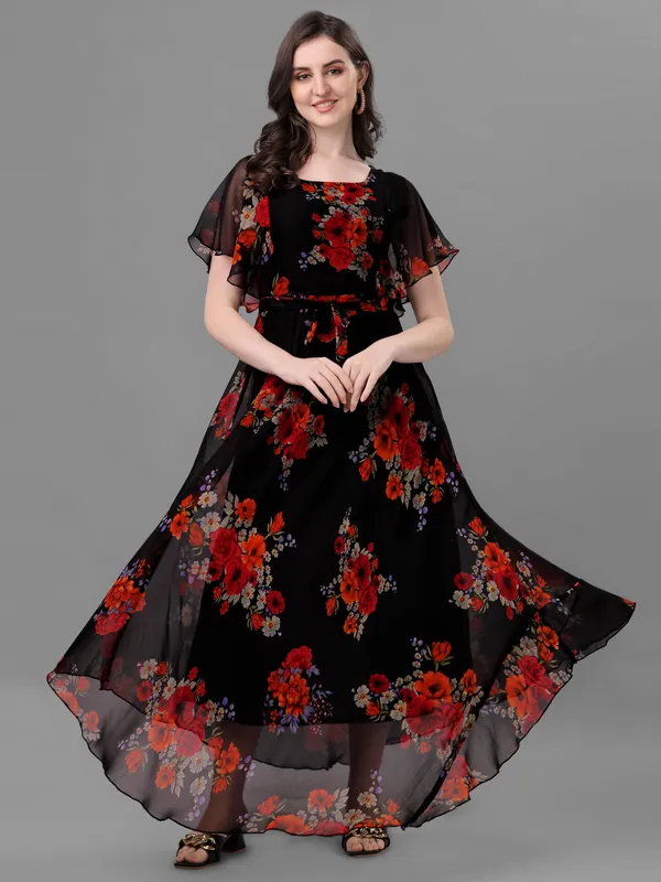 Black_Premium_Georgette_Printed_Dress_For_Women