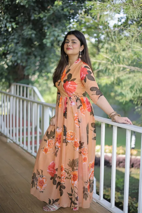 Brown_Premium_Georgette_Floral_Print_Dress_For_Women