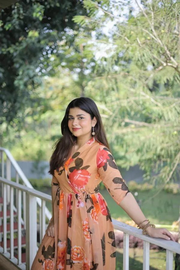 Brown_Premium_Georgette_Floral_Print_Dress_For_Women
