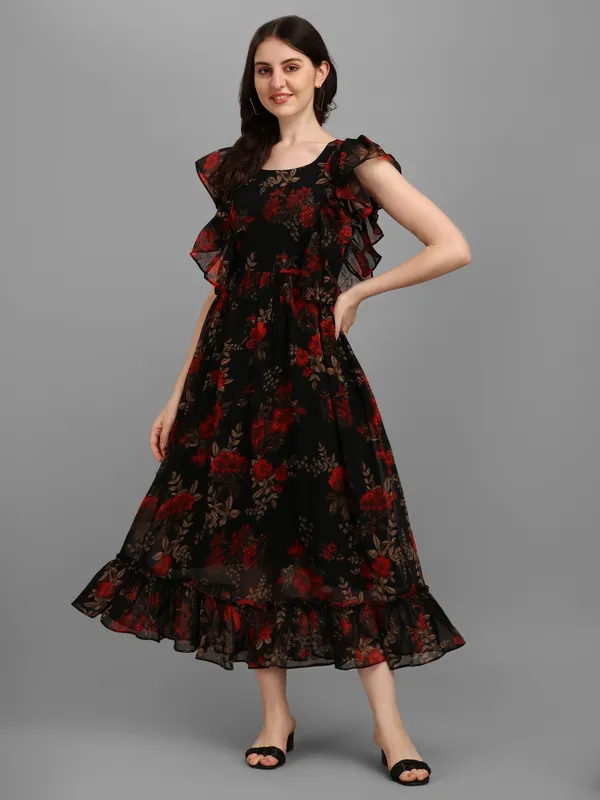 Black_Premium_Georgette_Floral_Print_Dress_For_Women