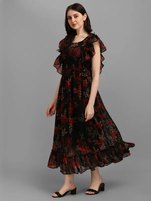 Black_Premium_Georgette_Floral_Print_Dress_For_Women