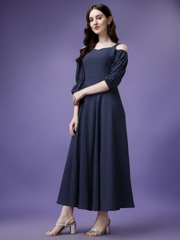 Dark_Blue_Premium_Polyester_Self_Design_Dress_For_Women