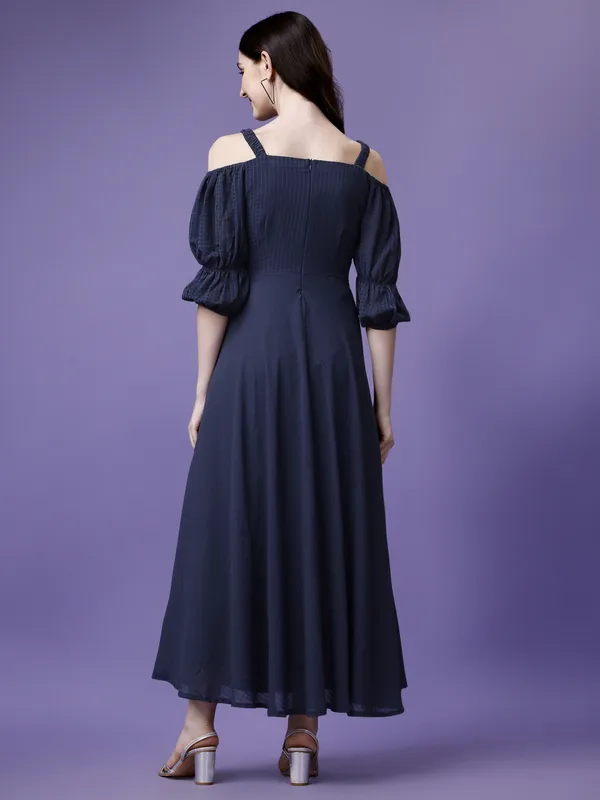 Dark_Blue_Premium_Polyester_Self_Design_Dress_For_Women