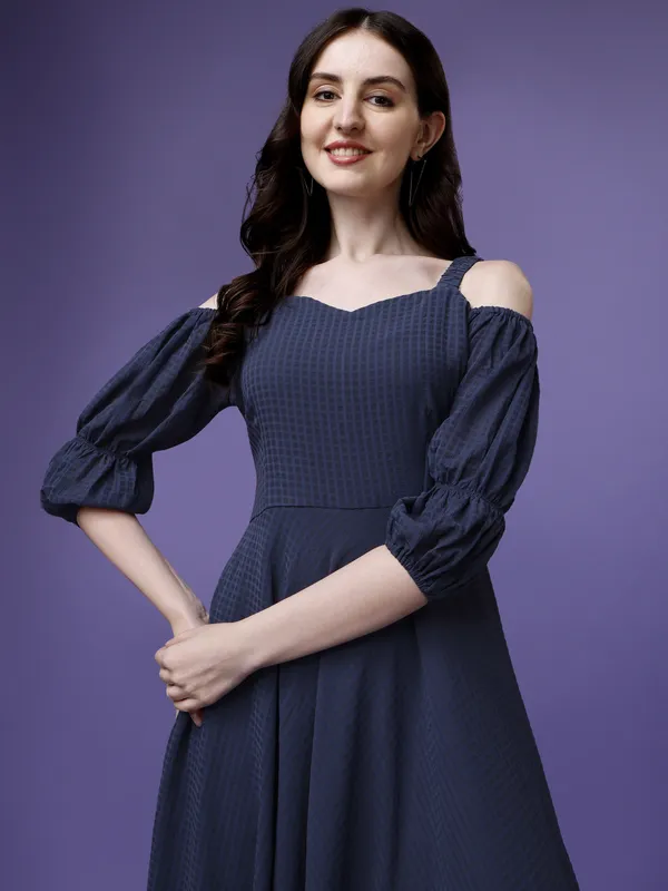Dark_Blue_Premium_Polyester_Self_Design_Dress_For_Women