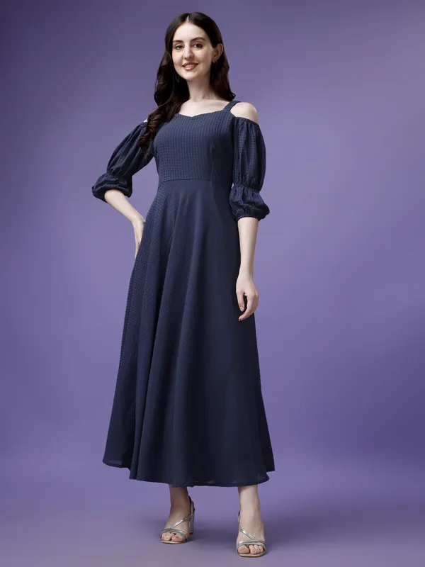 Dark_Blue_Premium_Polyester_Self_Design_Dress_For_Women
