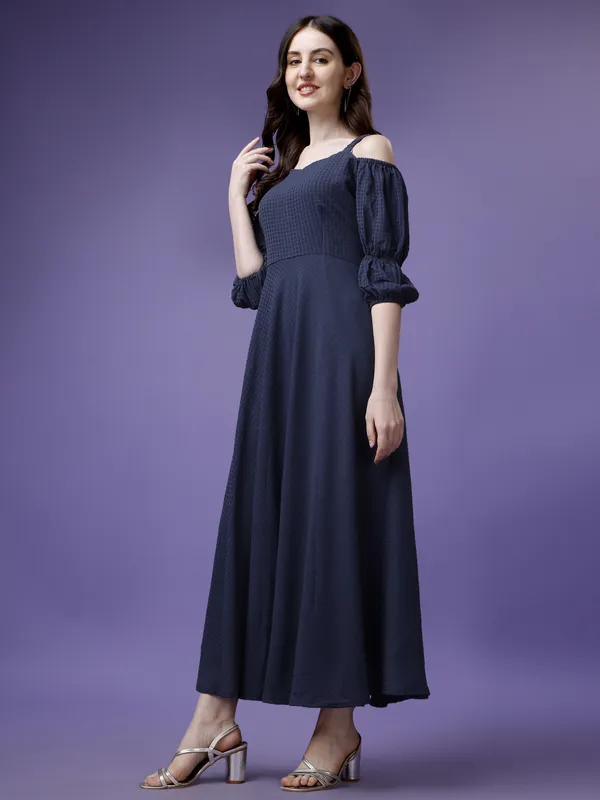 Dark_Blue_Premium_Polyester_Self_Design_Dress_For_Women