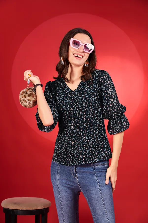 Black_Premium_Georgette_Printed_Regular_Top_For_Women
