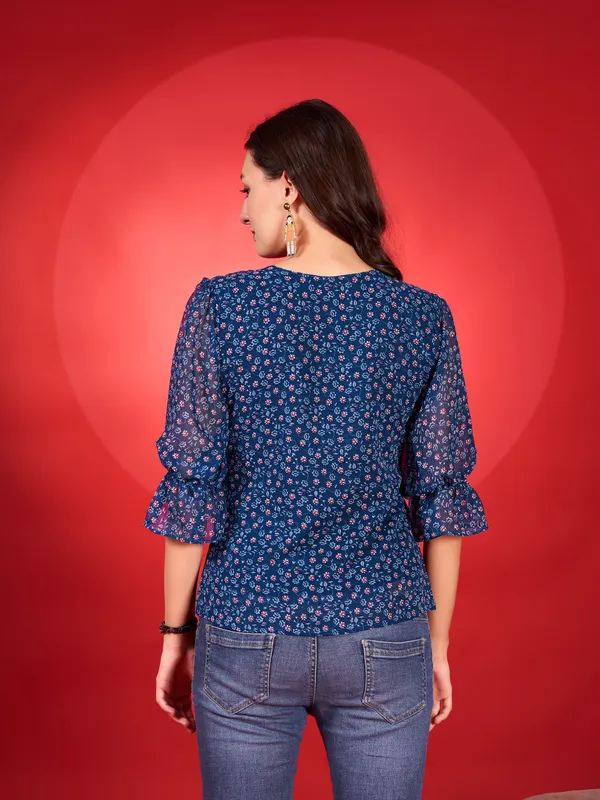 Blue_Premium_Georgette_Printed_Regular_Top_For_Women