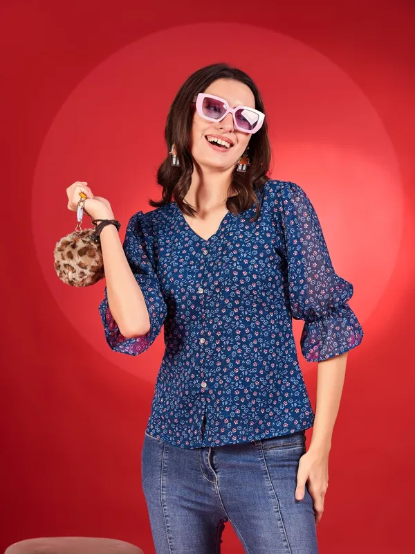 Blue_Premium_Georgette_Printed_Regular_Top_For_Women