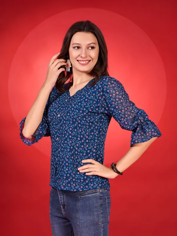 Blue_Premium_Georgette_Printed_Regular_Top_For_Women