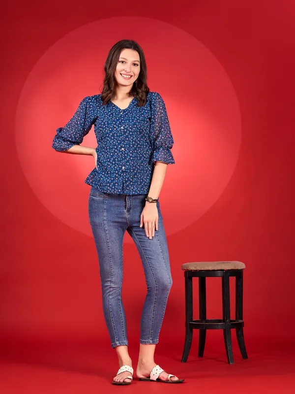 Blue_Premium_Georgette_Printed_Regular_Top_For_Women