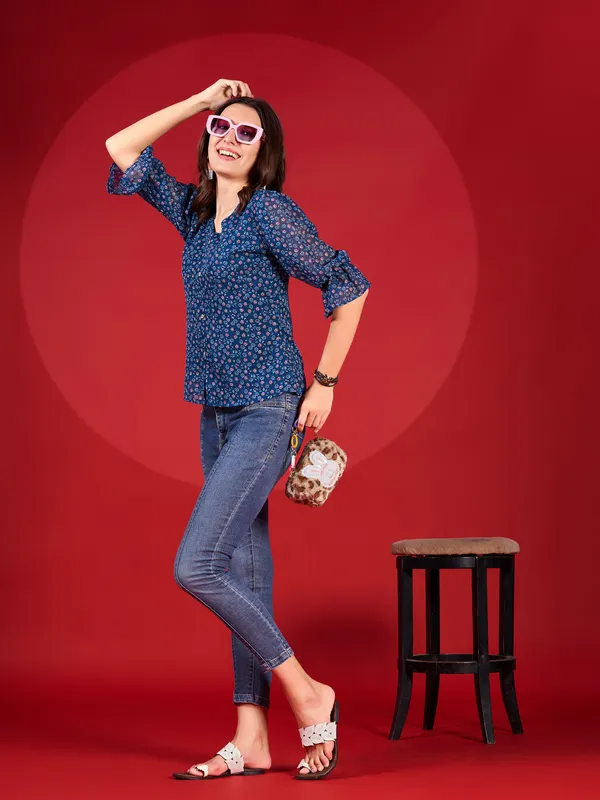 Blue_Premium_Georgette_Printed_Regular_Top_For_Women