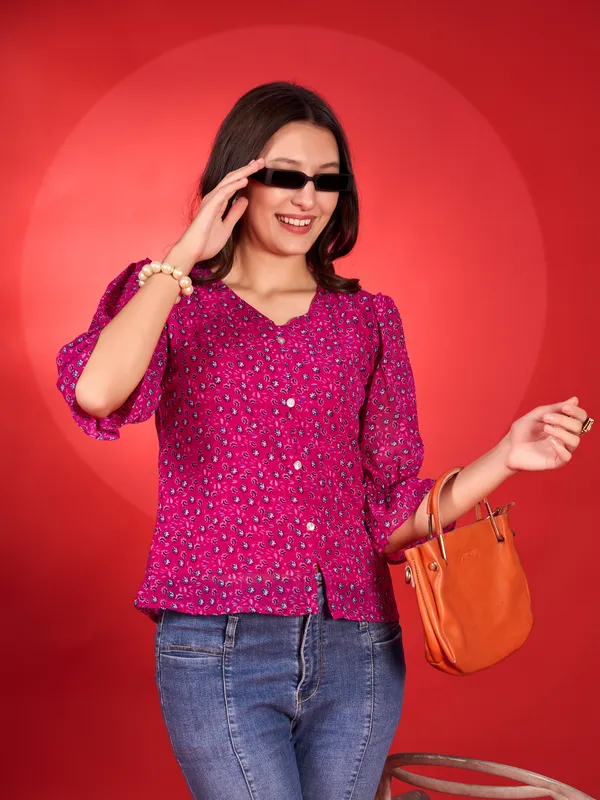 Pink_Premium_Georgette_Printed_Regular_Top_For_Women