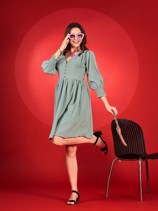 Grey_Premium_Polyester_Solid_Dress_For_Women