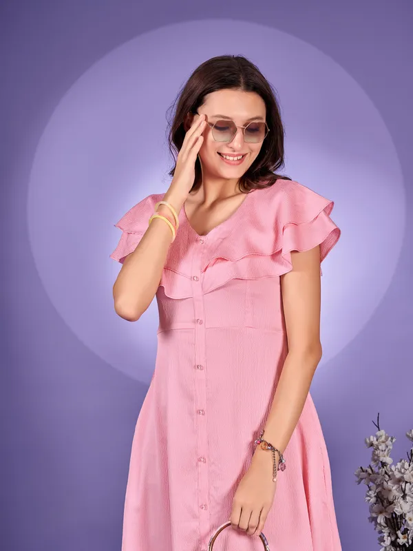 Pink_Premium_Polyester_Solid_Dress_For_Women