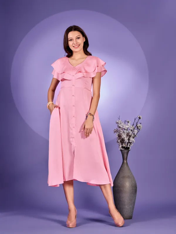 Pink_Premium_Polyester_Solid_Dress_For_Women