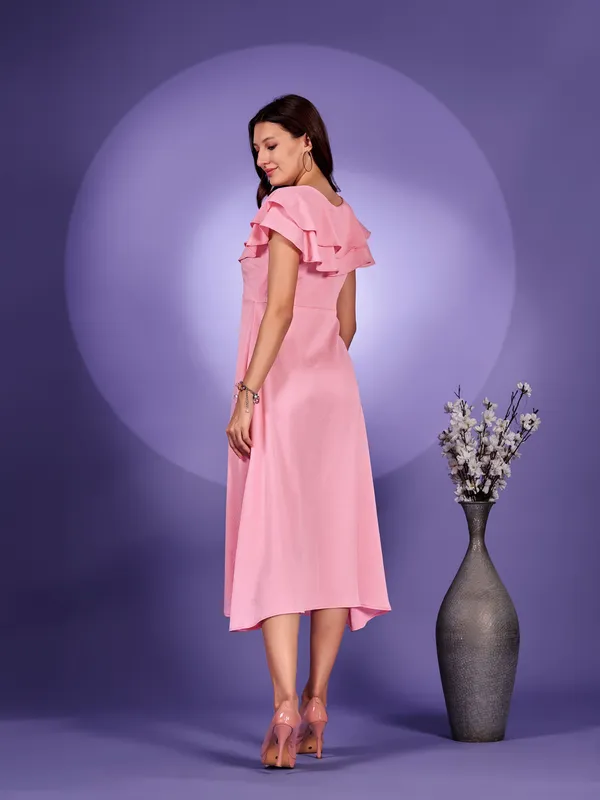 Pink_Premium_Polyester_Solid_Dress_For_Women