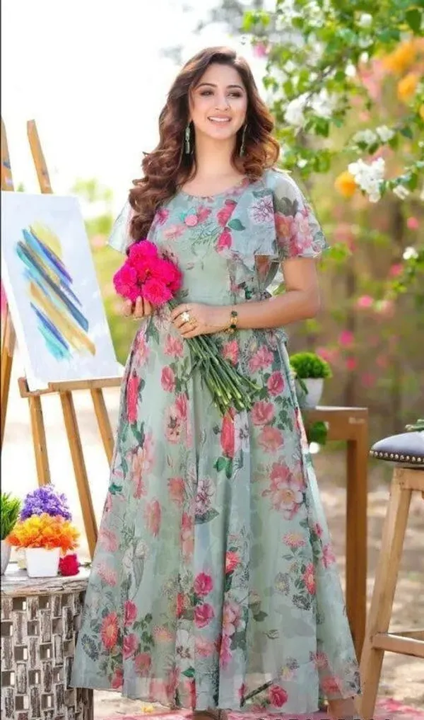 Green_Premium_Georgette_Printed_Dress_For_Women