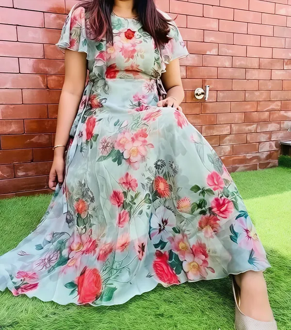 Green_Premium_Georgette_Printed_Dress_For_Women