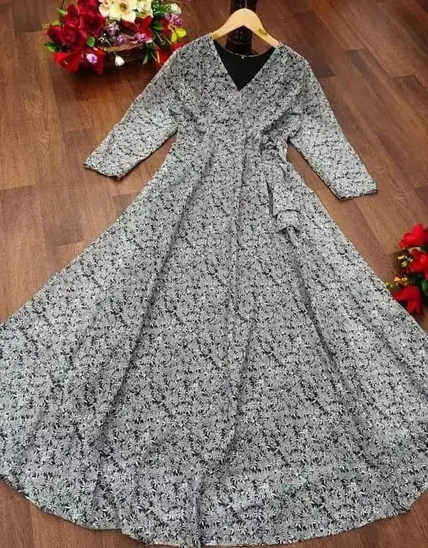 Grey_&_Black_Premium_Georgette_Printed_Dress_For_Women