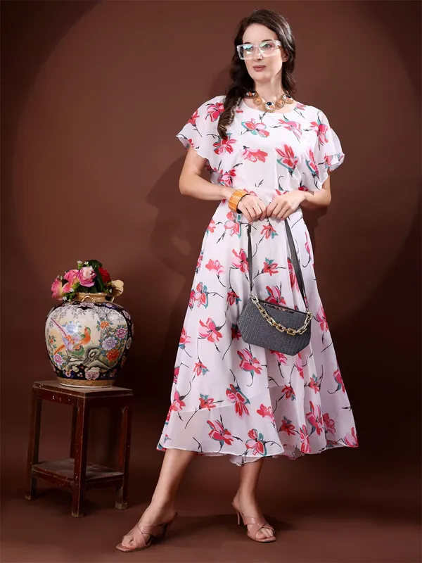 White_Premium_Georgette_Floral_Print_Dress_For_Women