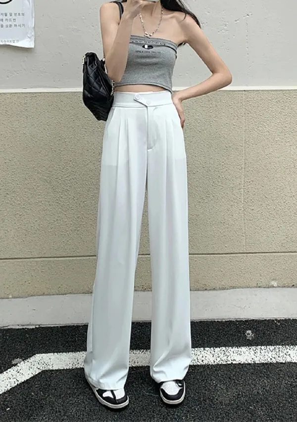 White_Premium_Polyester_Solid_Casual_Trousers_For_Women
