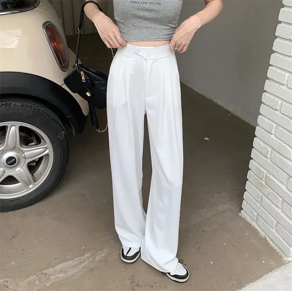 White_Premium_Polyester_Solid_Casual_Trousers_For_Women
