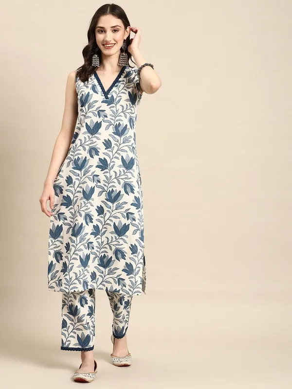 White_Premium_Cotton_Blend_Printed_Co-Ords_For_Women