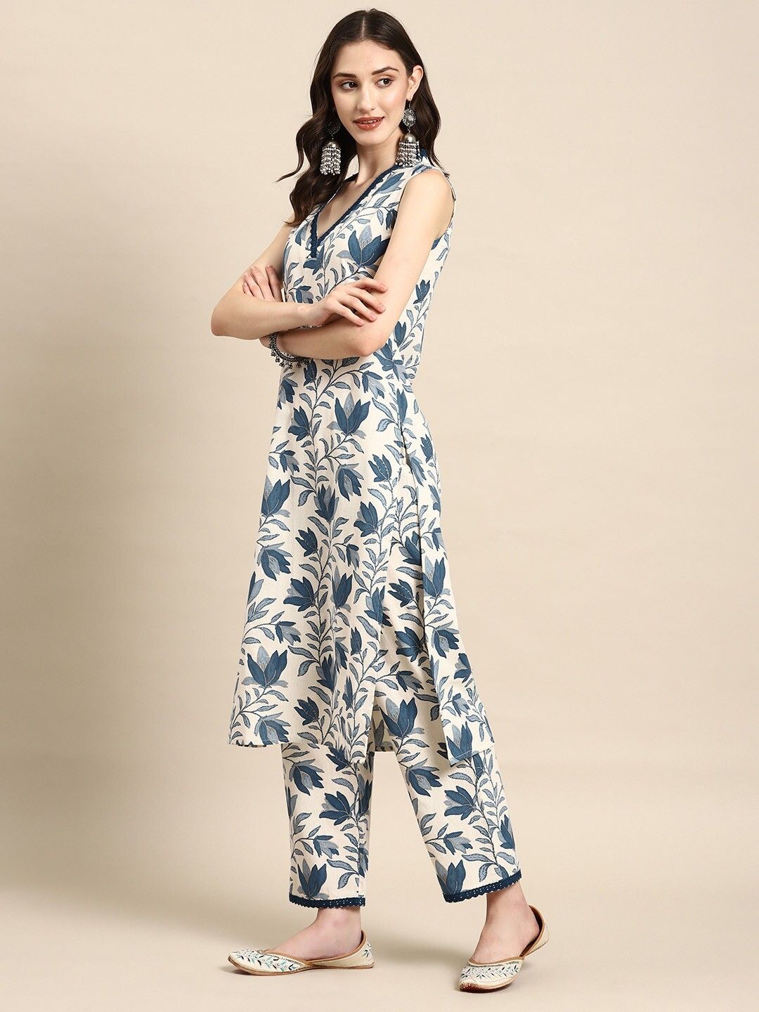 White_Premium_Cotton_Blend_Printed_Co-Ords_For_Women