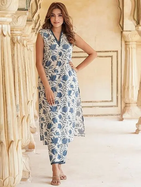 White_&_Blue_Premium_Cotton_Blend_Printed_Co-Ord_For_Women