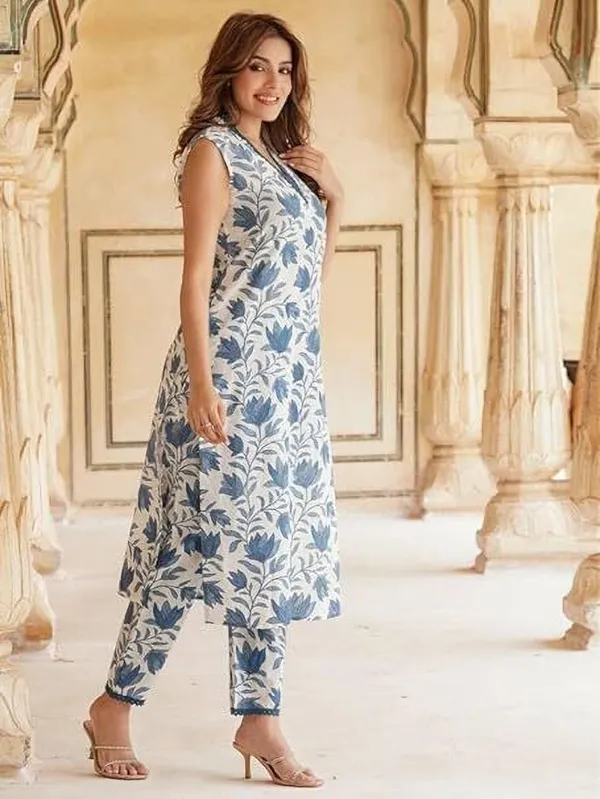 White_&_Blue_Premium_Cotton_Blend_Printed_Co-Ord_For_Women