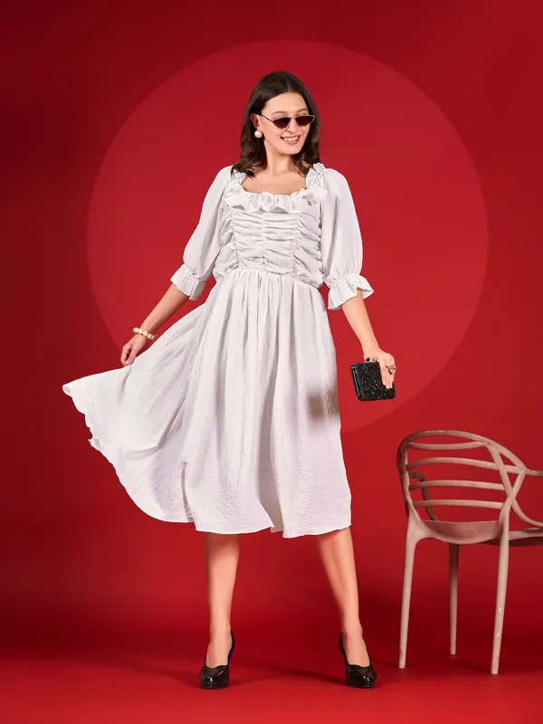 White_Premium_Polyester_Solid_Dress_For_Women