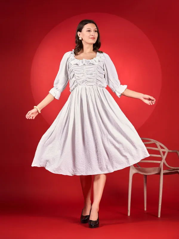 White_Premium_Polyester_Solid_Dress_For_Women