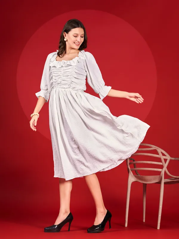 White_Premium_Polyester_Solid_Dress_For_Women